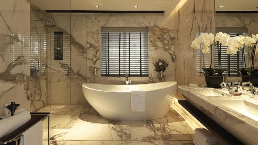 Luxury bathroom design with premium marble interior