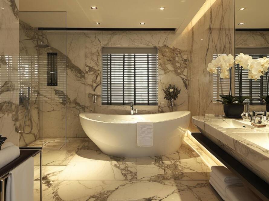 Luxury bathroom design with premium marble interior